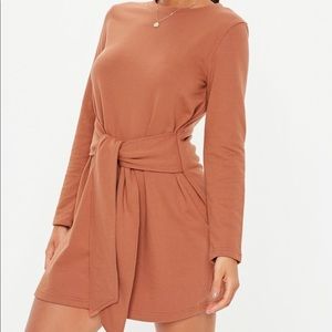 Rust tie waist sweater dress